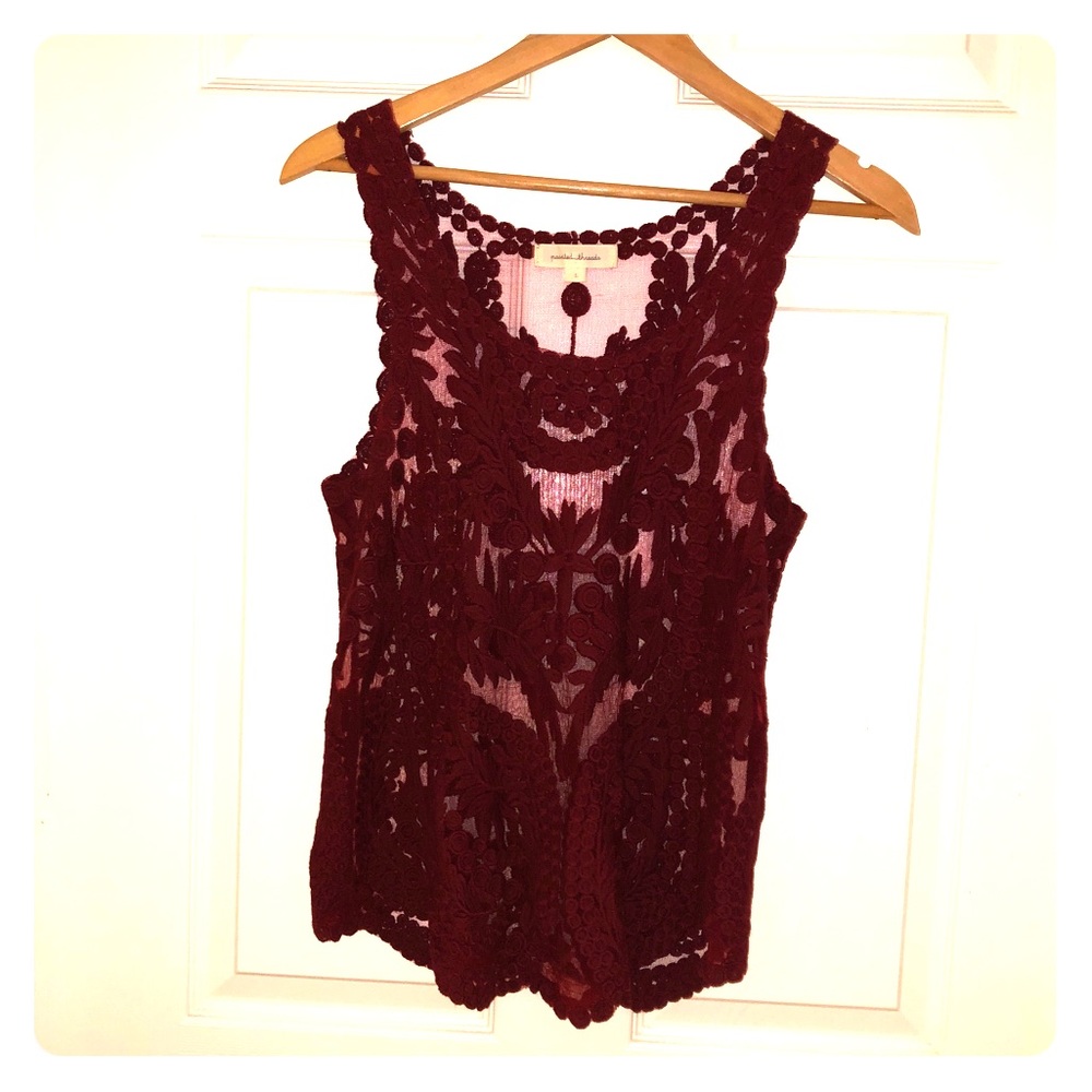 Sheer lacy crop red top